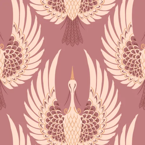 Pink Art Deco Crane Repeat Pattern Wallpaper