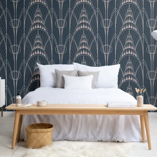 Blue Art Deco Chrysler Architectural Pattern Wallpaper Mural