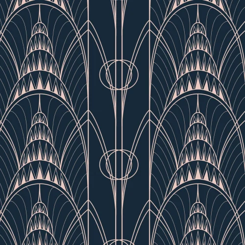 Blue Art Deco Chrysler Architectural Pattern Wallpaper Mural