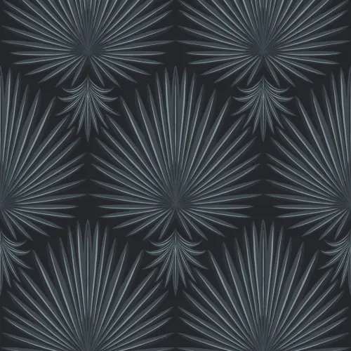 Black Art Deco Tropical Leaf Repeat Print Wallpaper Mural