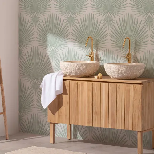 Grønn Art Deco Tropical Leaf Repeat Print Fototapet
