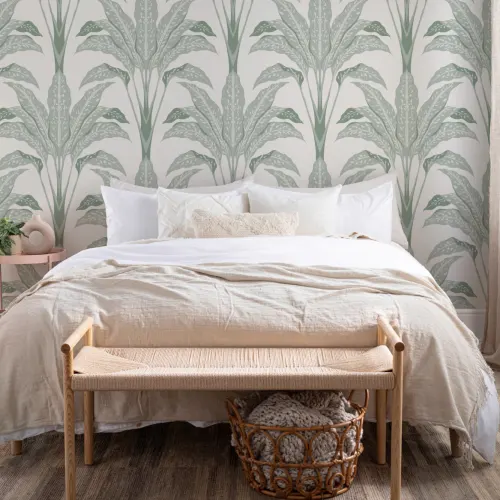 Crema Art Deco mari frunze tropicale Wallpaper Mural