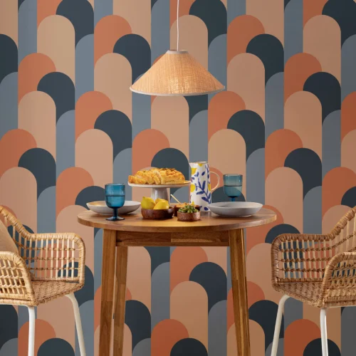 Blue Art Deco Arches Repeat Print Wallpaper Mural
