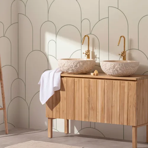 Mustertapete Creme Art Deco Bogenkonturen