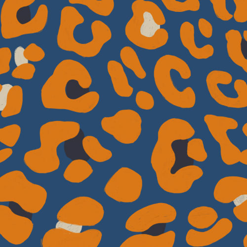 Fototapete Orange-Blauer Leopardendruck