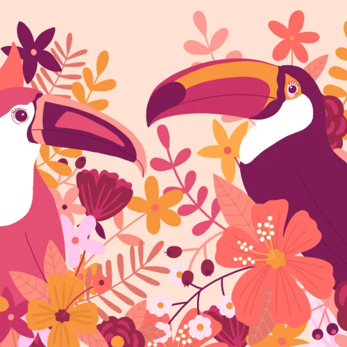 Pink Illustrated Toucan Bird Wallpaper Mural