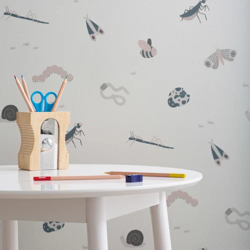 Kids Monochrome Bugs and Insects Repeat Pattern Wallpaper