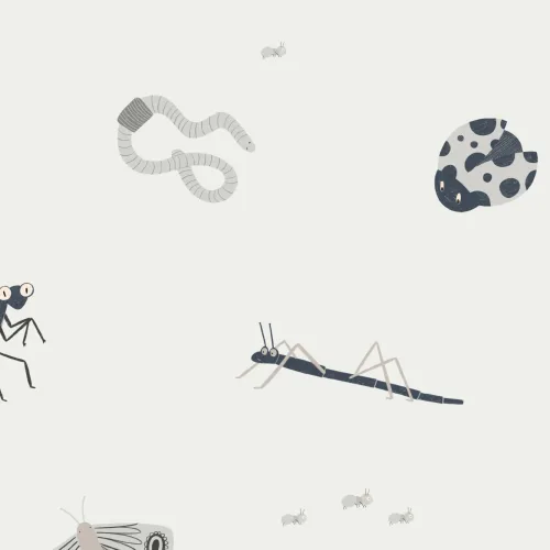Kids Monochrome Bugs and Insects Repeat Pattern Wallpaper