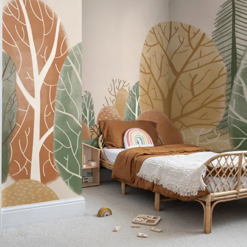 Kids Painted Autumnal Forest Landscape Wallpaper Mural