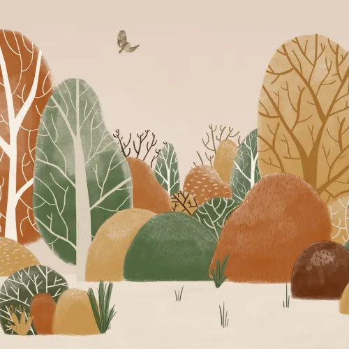 Kids Painted Autumnal Forest Landscape Wallpaper Mural