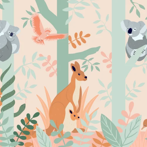 Koala and Kangaroo Australian Jungle Kids Wallpaper Mural