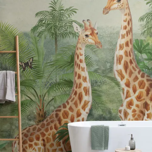 Illustrazione di giraffa tropicale d'epoca Murale