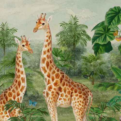 Illustrazione di giraffa tropicale d'epoca Murale