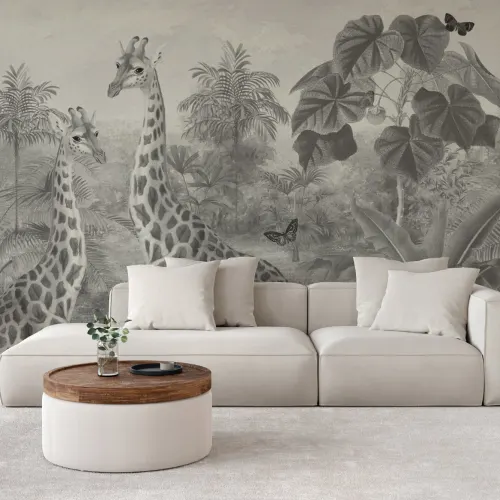 Illustrazione di giraffa tropicale vintage grigia Murale