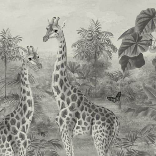 Illustrazione di giraffa tropicale vintage grigia Murale