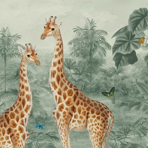 Illustration murale de la girafe verte, vintage et tropicale