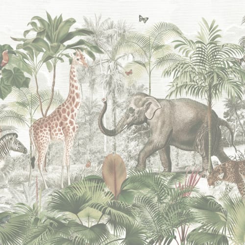 Asiatisk djungel djur akvarell mural-tapeter