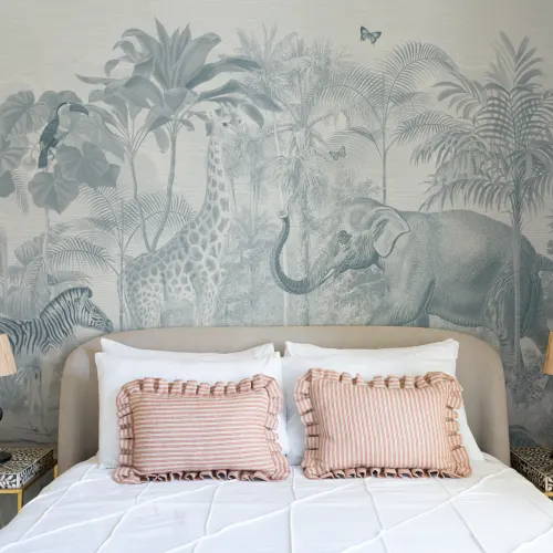 Blue Asian Jungle Animals Watercolor Mural
