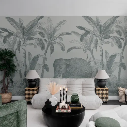 Teal Vintage Explorer Elephant Wallpaper Mural