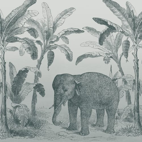 Teal Vintage Explorer Elephant Wallpaper Mural