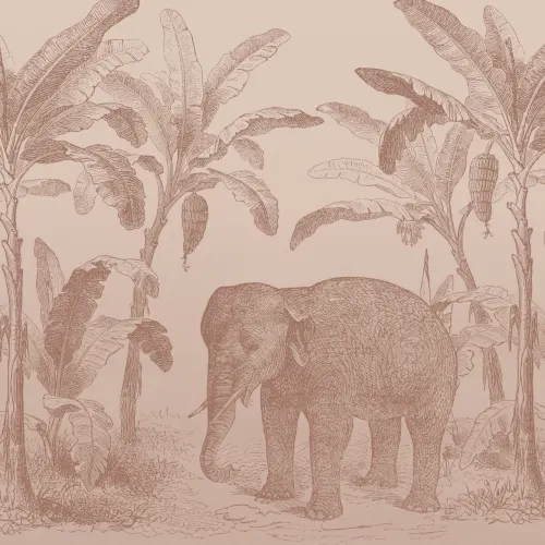 Terracotta Vintage Explorer Elephant Wallpaper Mural