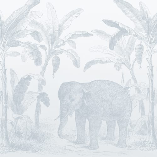 Papier peint panoramique Bleu Éléphant explorateur vintage
