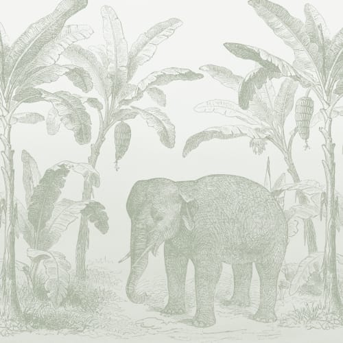 Carta da parati Elefante esploratore verde salvia