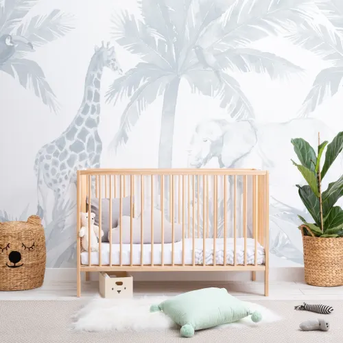 Blue Watercolor Jungle Nursery Wallpaper Mural