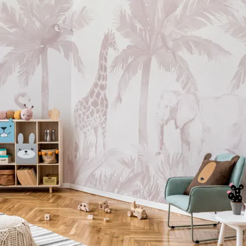 Pink Watercolor Jungle Nursery Wallpaper Mural
