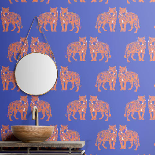 Blauw Groot Kat Tijger Roar Herhaal Patroonbehang