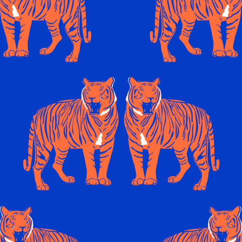 Blauw Groot Kat Tijger Roar Herhaal Patroonbehang