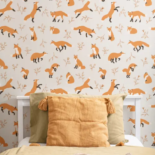 Orange Fox Pattern Wallpaper Mural