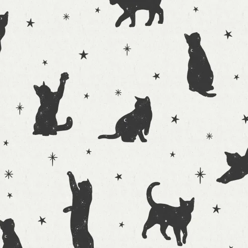 Mural Papel Pintado Blanco y Negros con Motivo de Gatos y Estrellas