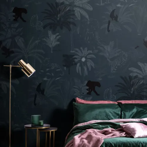 Navy Sophisticated Jungle Animals Pattern Wallpaper Mural