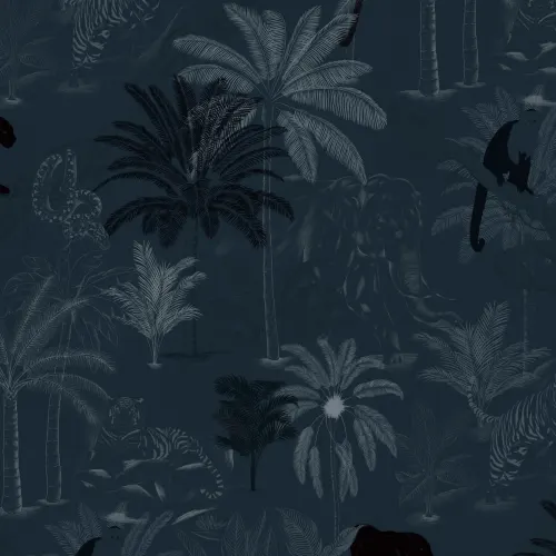 Navy Sophisticated Jungle Animals Pattern Wallpaper Mural