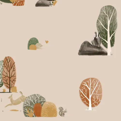 Kids Painted Woodland Animals Repeat Pattern Wallpaper