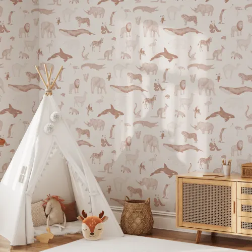 Terracotta Watercolor Animals Repeat Pattern Wallpaper