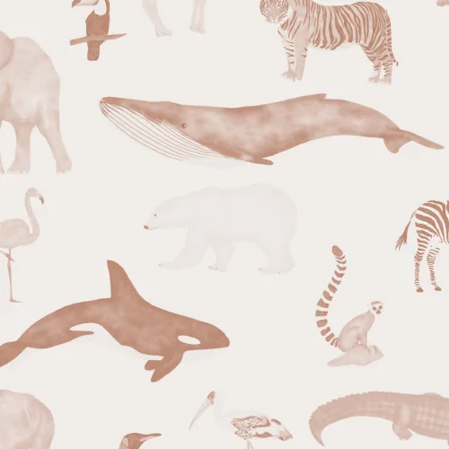 Terracotta Watercolor Animals Repeat Pattern Wallpaper
