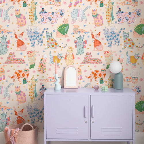 Bright Cats in Outfits Print Wallpaper Mural