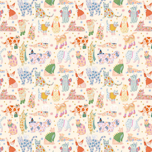 Bright Cats in Outfits Print Wallpaper Mural