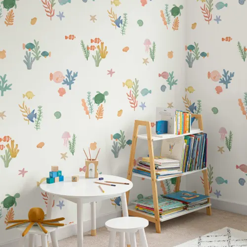 Cute Hand Drawn Fish with Coral Wallpaper