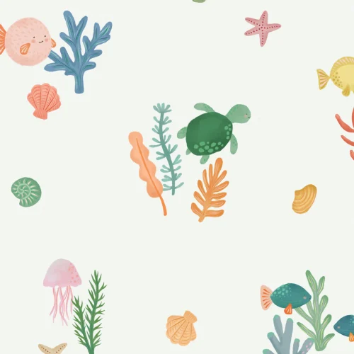 Cute Hand Drawn Fish with Coral Wallpaper
