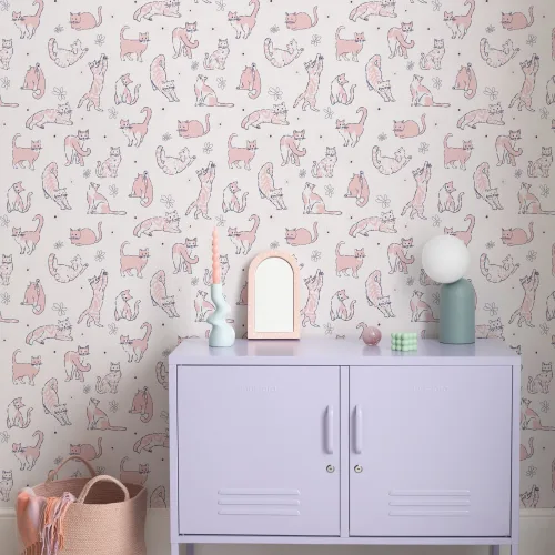 Pink Playful Cats Kids' Animal Theme Mural