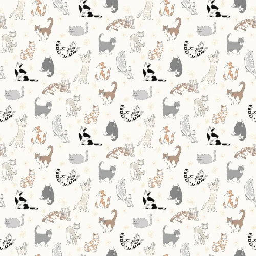 Neutrale Kattenpatroon Muurschildering Met Speelse Kattencharme