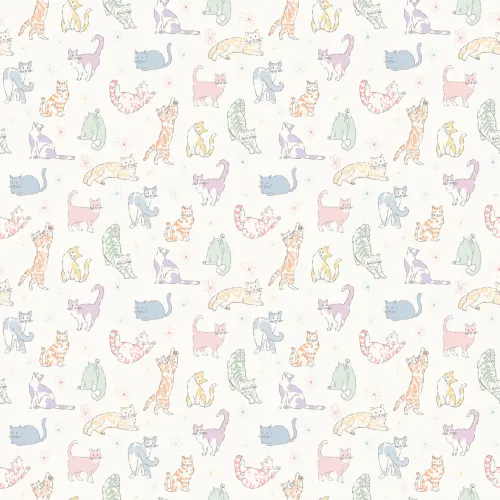 Multicolour Playful Cat Kids' Mural for Cheerful Spaces