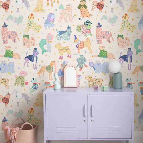 Colorful Dogs in Costumes Mural