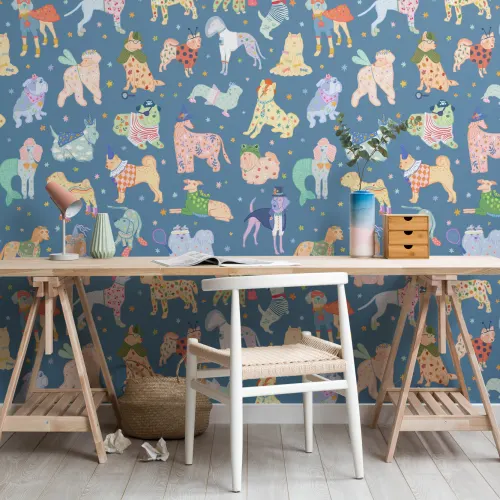 Papel pintado de perros azules disfrazados