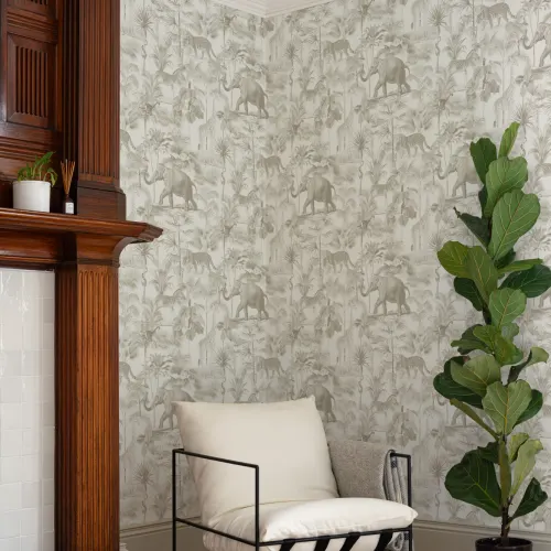 Beige tropisk tonal djungel djur tapet