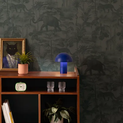 Teal Tropical Tonal Jungle Animal Wallpaper