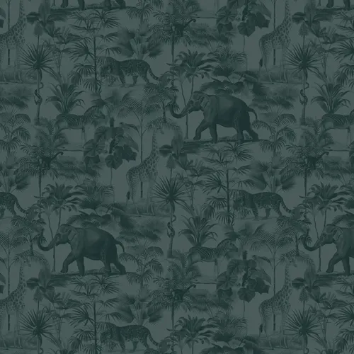 Teal Tropical Tonal Jungle Animal Wallpaper